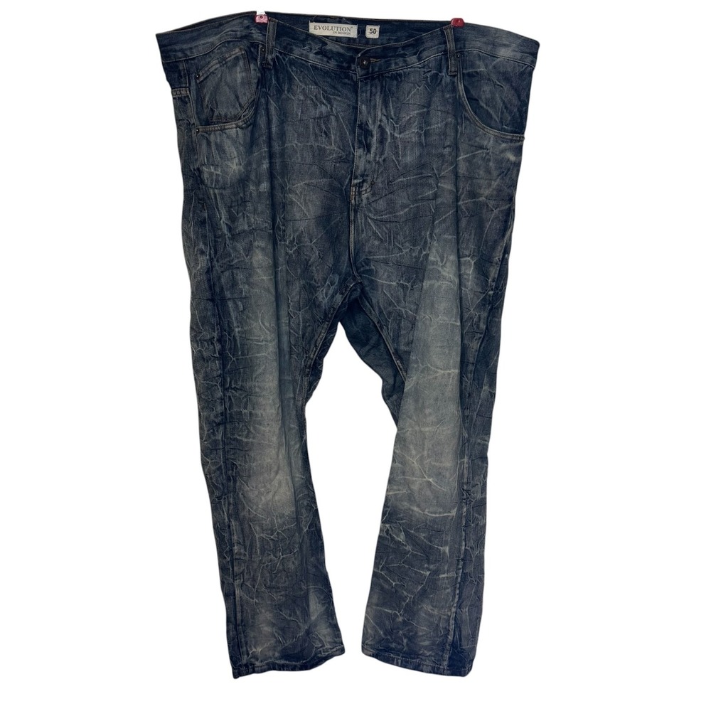 Evolution in Design Mens Jeans Whiskered Denim Workwear Straight Leg Blue 50X33